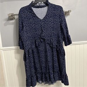 Navy Polka Dot Ruffle Mini Dress
